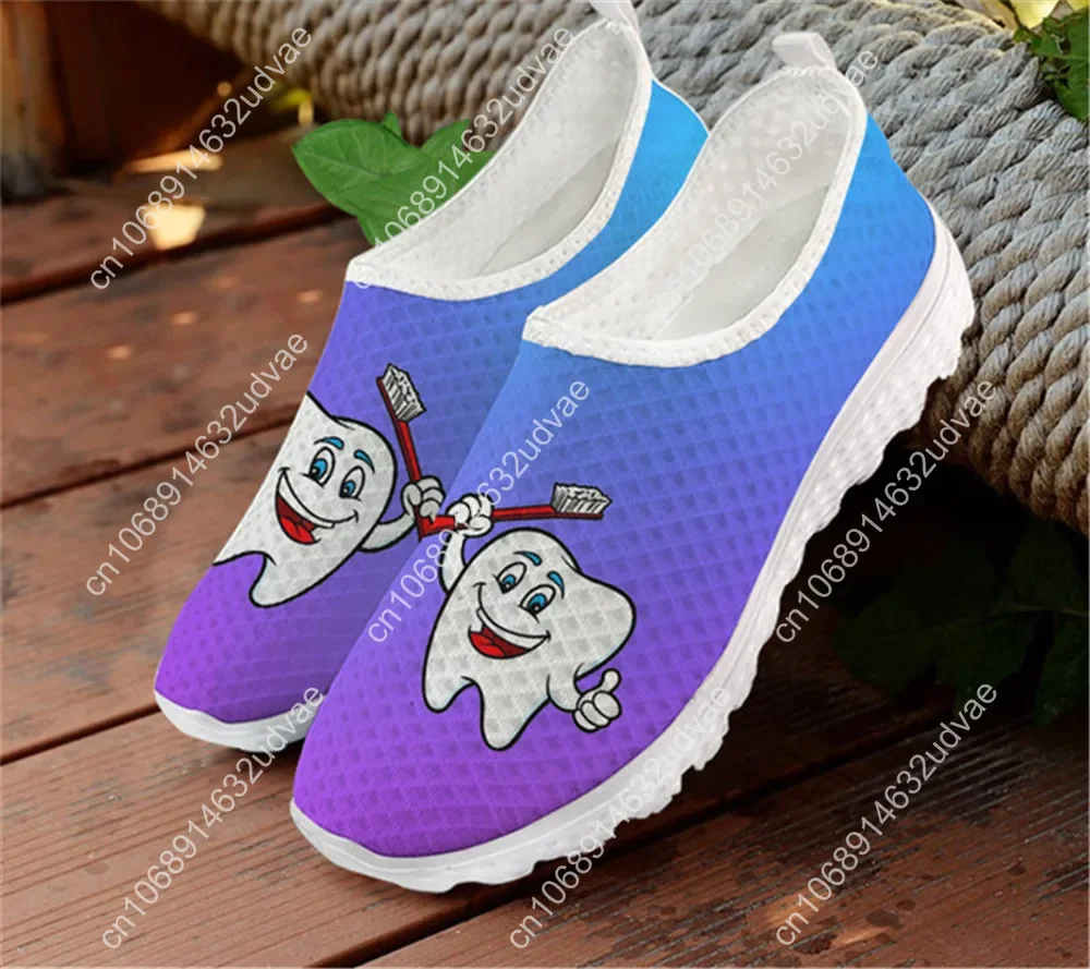 Cute Cartoon Tooth Print Women\'s Shoes Dentist Mesh Ladies Slip On Sneakers Casual Summer Loafers For Girls Zapatos