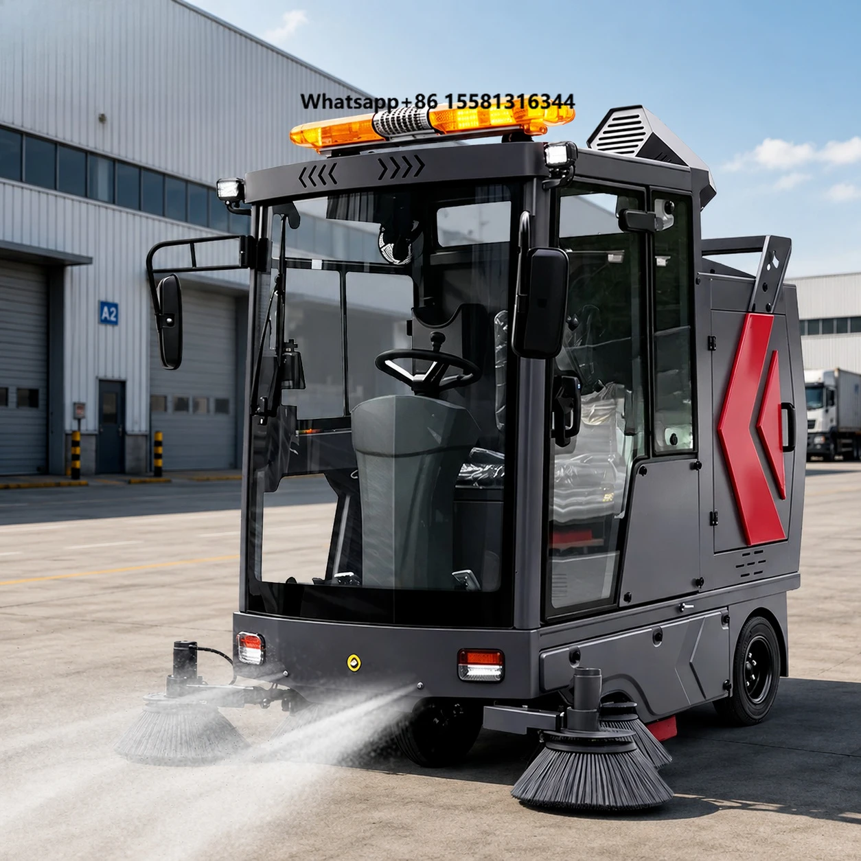 All-terrain Road Dust Cleaning Equipment Fully Enclosed Ride-On Industrial Sweeper Built-in High-pressure Washing