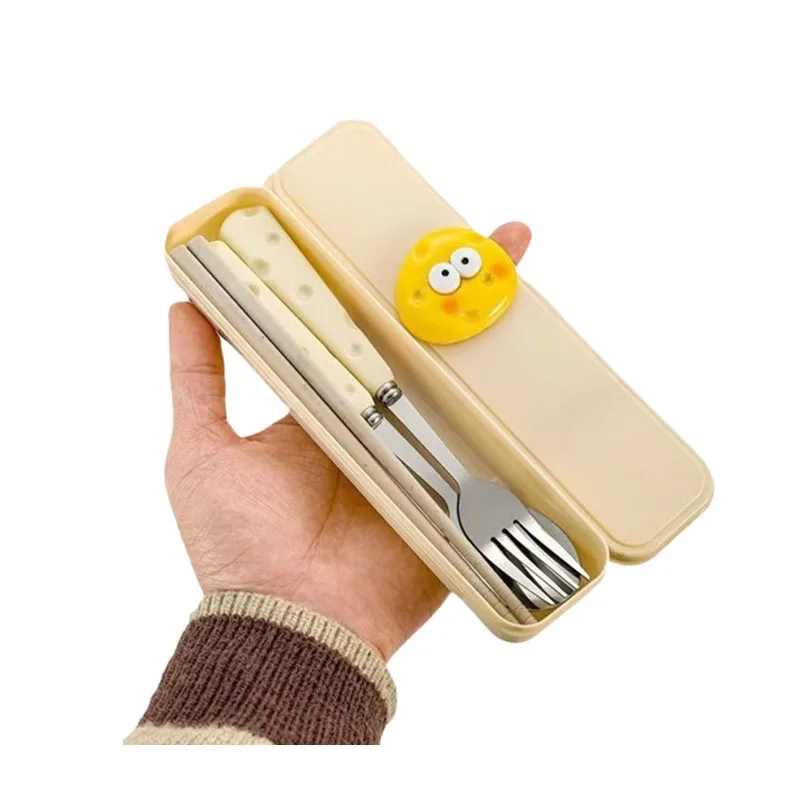 

【 Cheese tableware set 3 pieces 】 Lt luxury spoon fork chopsticks tableware set portable storage box for students and childre