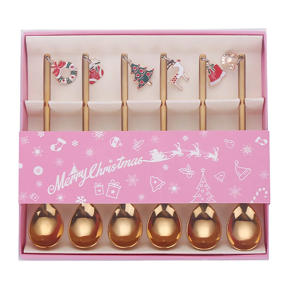 

6pcs Christmas Coffee Spoon Stainless Steel Ramen Mixing Scoop Stirring Spoons Cup Spoon Mirror Polished Exquisite Festive