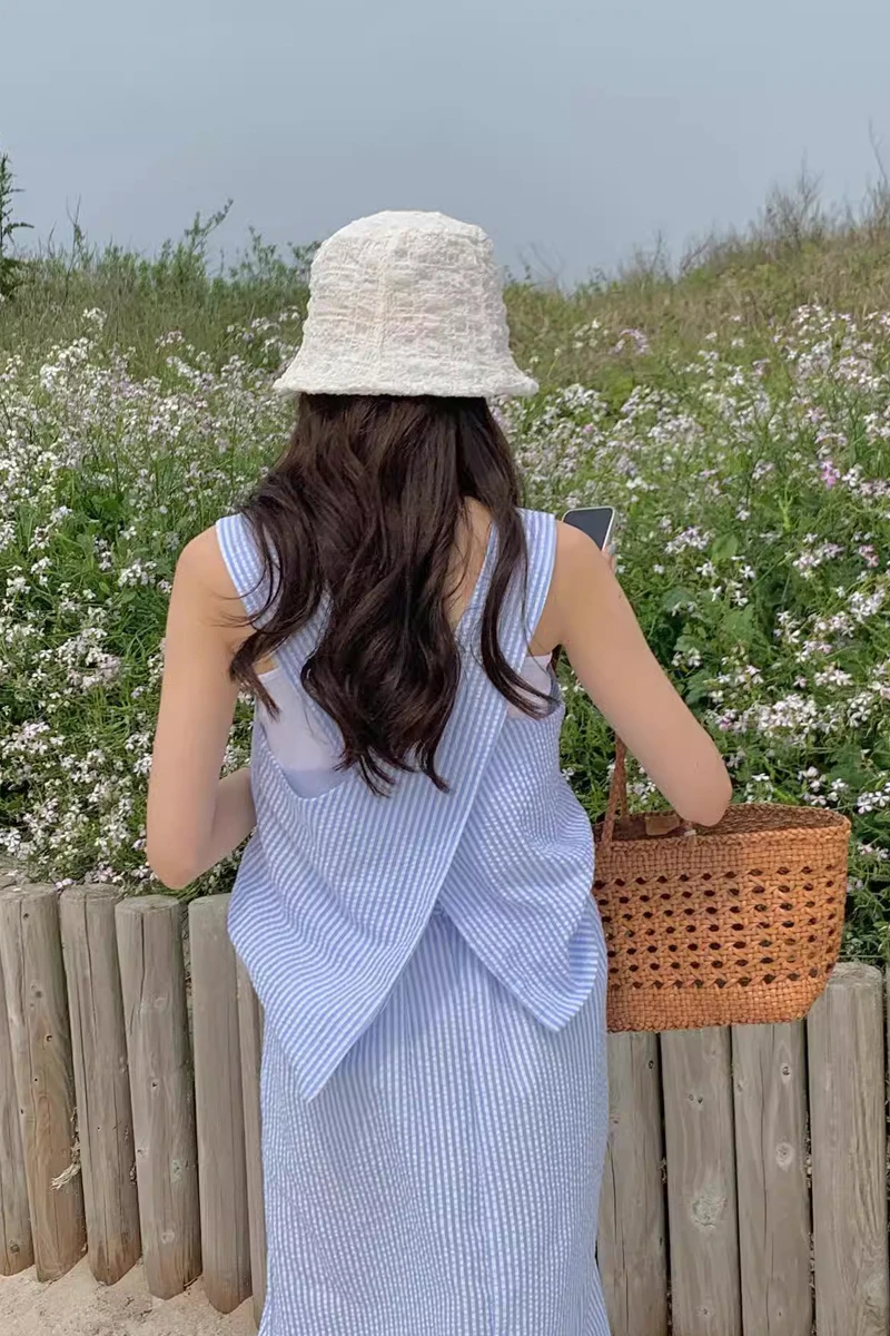 

Шикарный женский жилет в полоску с квадратным воротником в стиле ретро + утягивающая юбка с высокой талией, небольшой модный комплект, лето 2023, лето