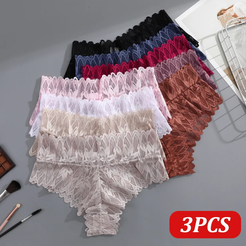 3 Teile/satz Hohe Taille Perspektive Höschen Für Frauen Sexy Spitze Aushöhlen Elastische Thongs Weibliche Floral Atmungsaktive G-string Dessous