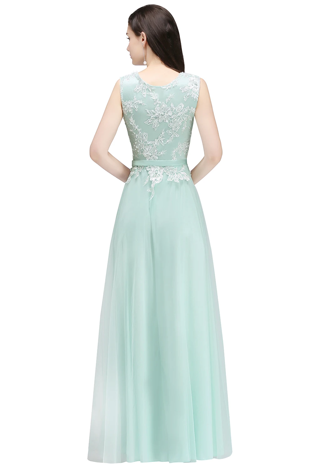 BABYONLINE Mint Green Bridesmaid Dress  Lace Floral Appqulies Sleevless Chiffon Skirt Wedding Guest Formal Dress Eleagant Gown