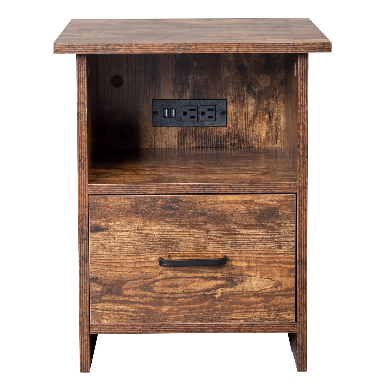 forElegant Design Rustic Style Wooden Smart Nightstand Bedside Table with USB Station for Bedroom