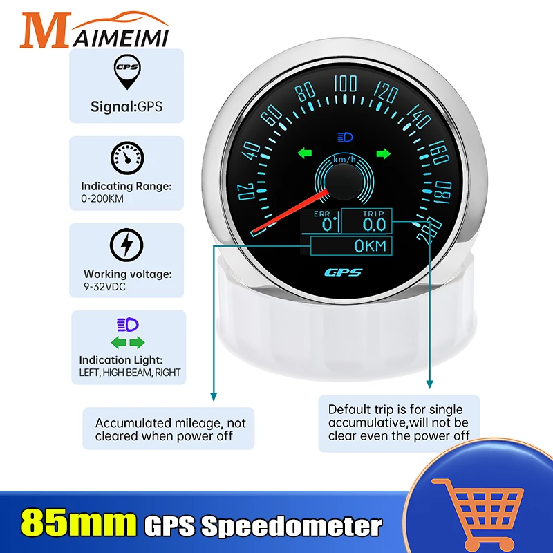 85MM 7 Colors Backlight GPS Speedometer 0-160MPH 0-200KMH With GPS Antenna Digital LED Odometer Gauge for 12V24V Car Boat Marine