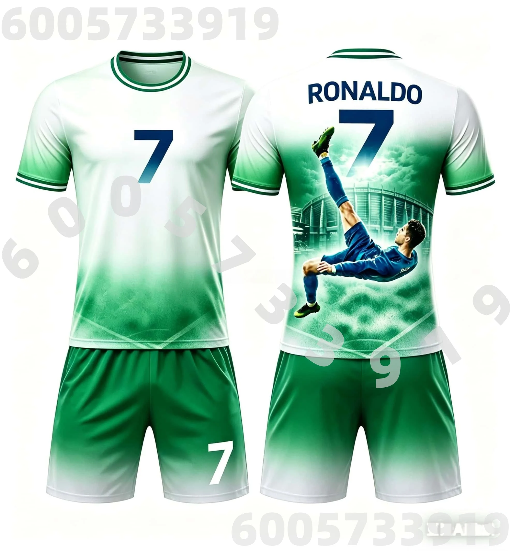 2026 Summer Who Knows! AI New Ronaldo # 7 Hot Selling Fashion Summer Adult Sports 3D Football Family Kids Tees Shorts Set