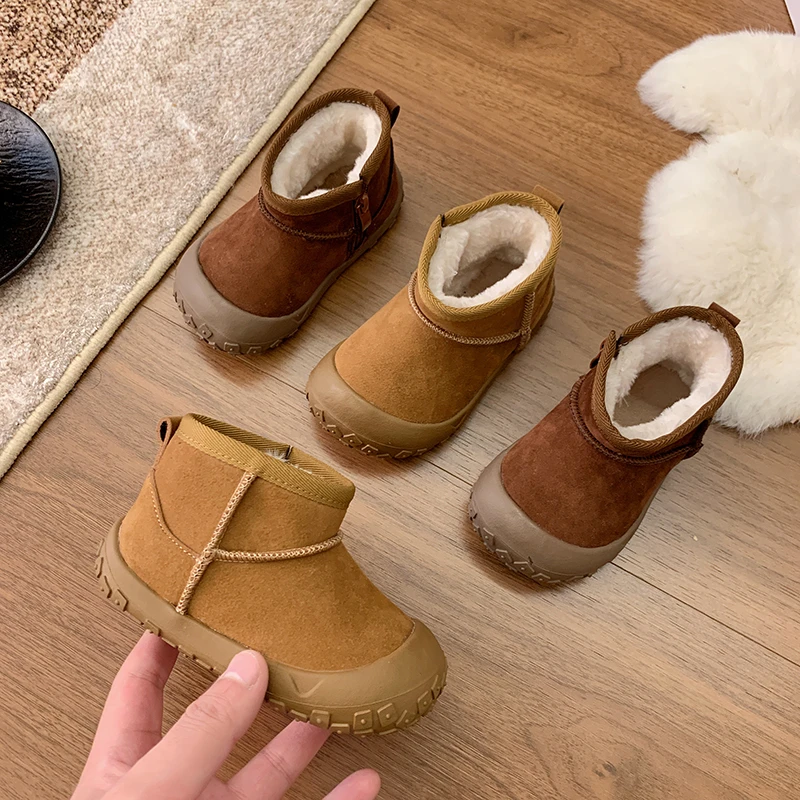 الأطفال طفل مبطن الثلوج الأحذية 1-6 سنة البني الدافئة الفتيان الفتيات أحذية قطنية كبيرة الجمل لينة عدم الانزلاق الاطفال أحذية بوت قصيرة