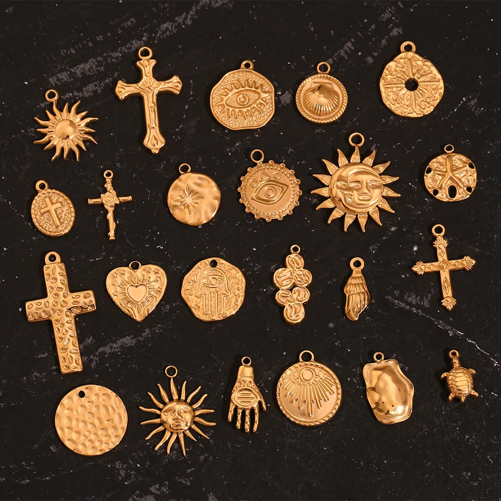 MamacitaSlay Vintage Rose Starfish Sun Palm Snail Cross Demon Eye Sword Charms Stainless Steel Waterproof Supplies For Jewelry