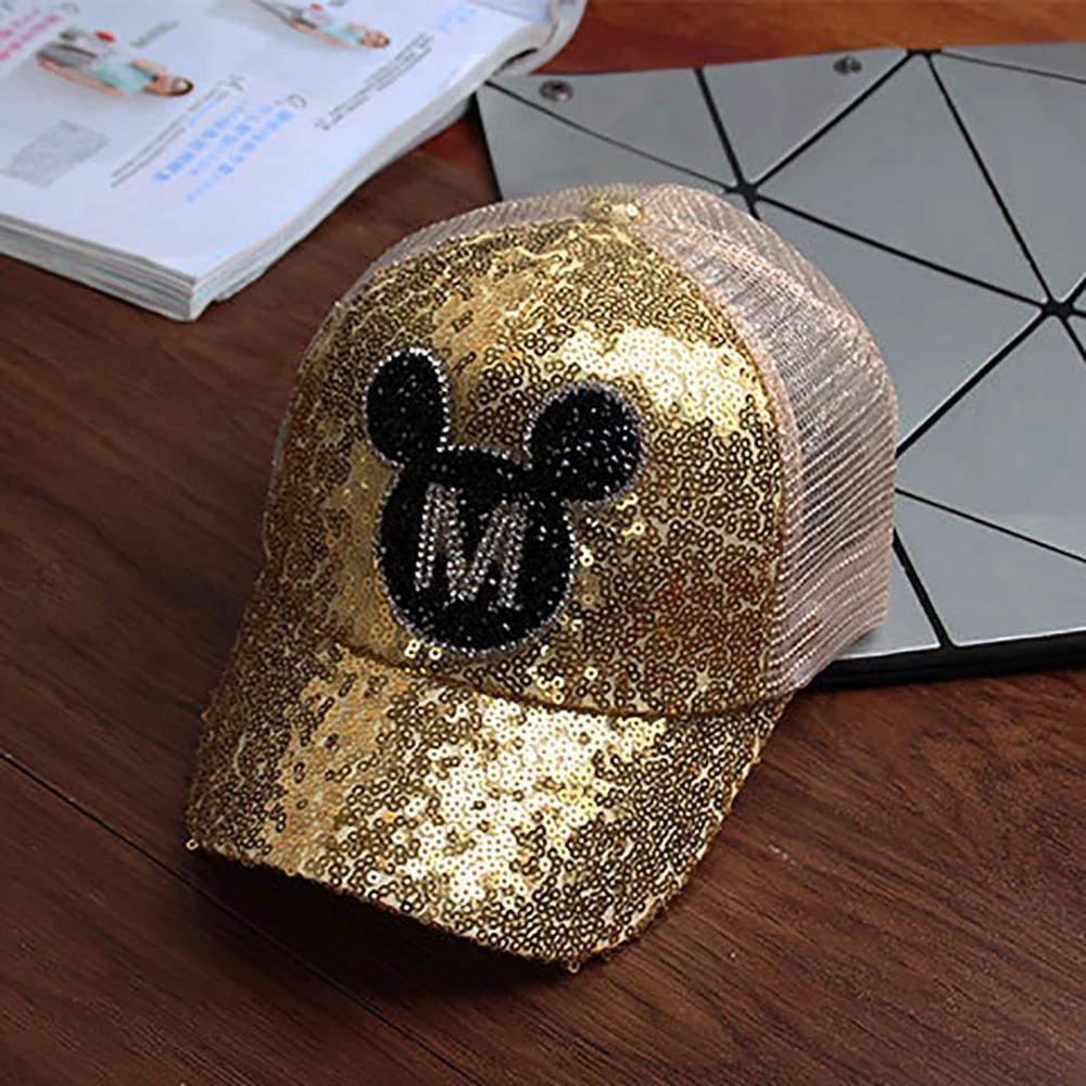 New Disney Children Baseball Caps Breathable Mickey Sequin  Cartoon Sun Visor Hat Boys Girls Adjustable Leisure Peaked Caps