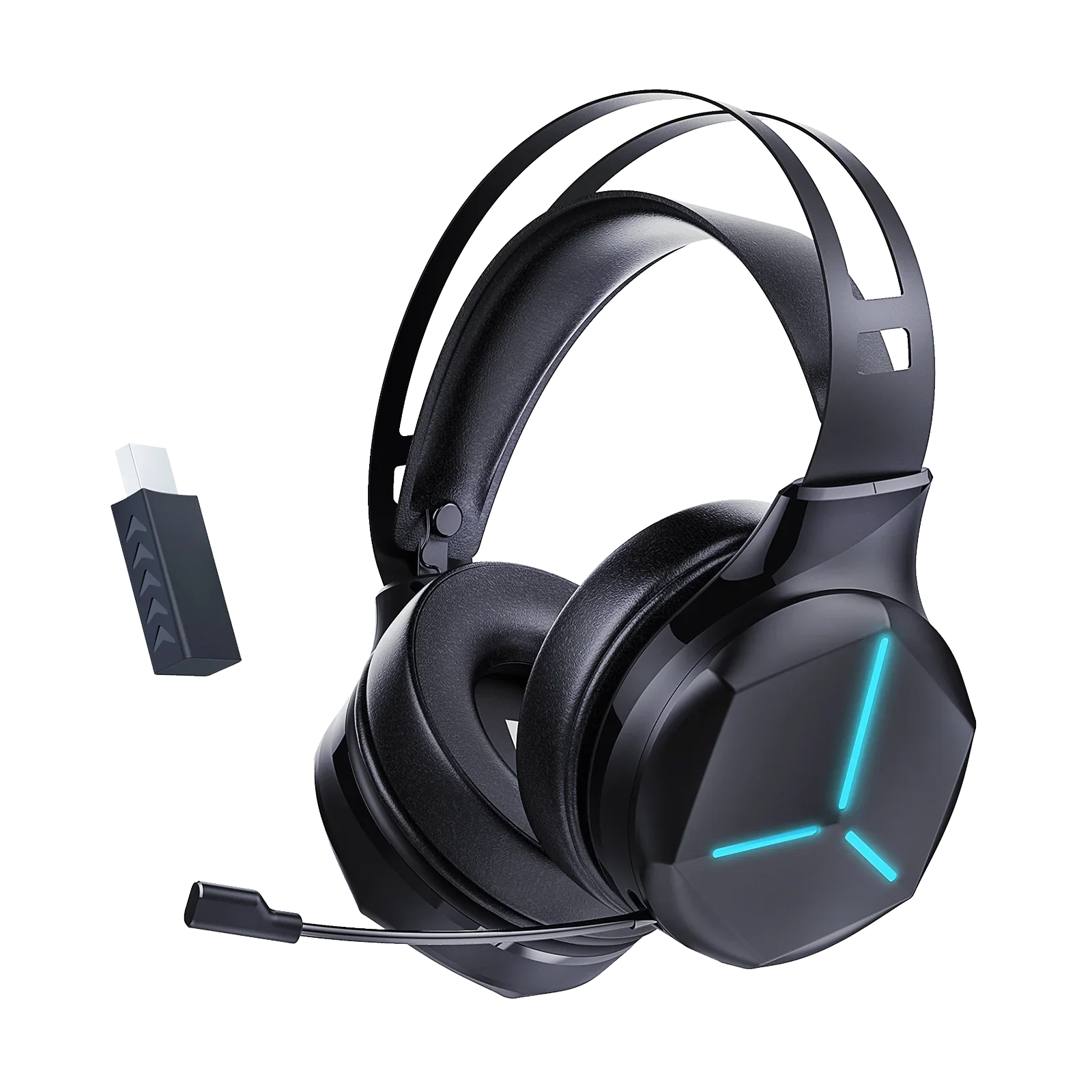 Honcam PS4 PS5 BT Gaming Headset with Mic Wireless RGB Lights Headphone 20ms Low Latency