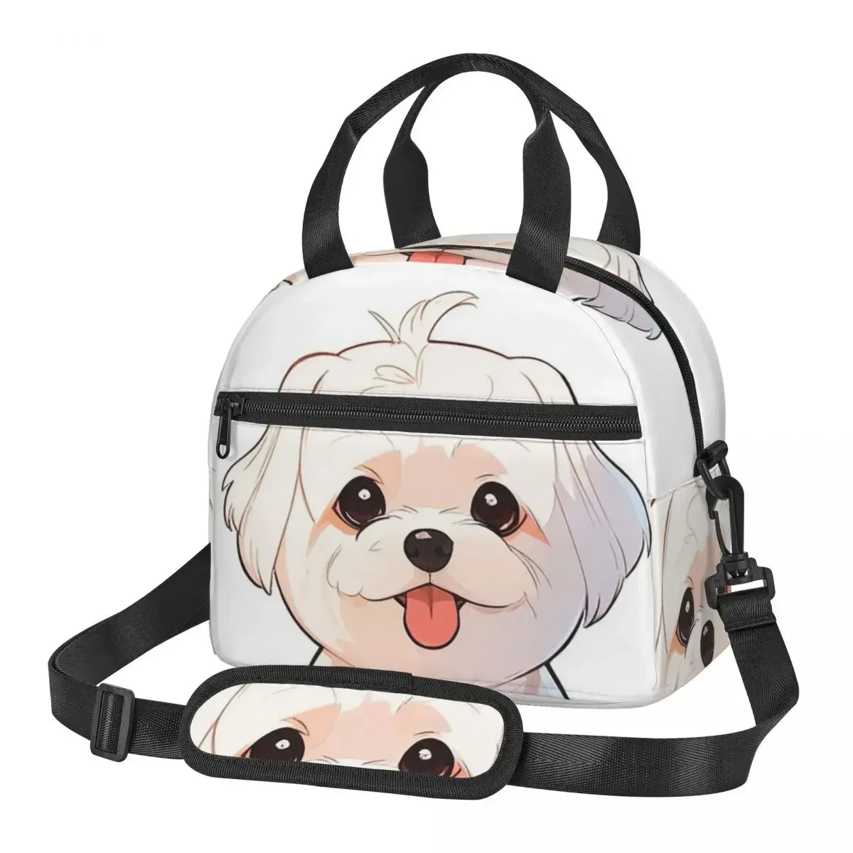 

Cartoon Style Cute Maltese Dog Lunch Bags Insulated Bento Box Resuable Lunch Tote Picnic Bags Cooler Bag for Woman Work