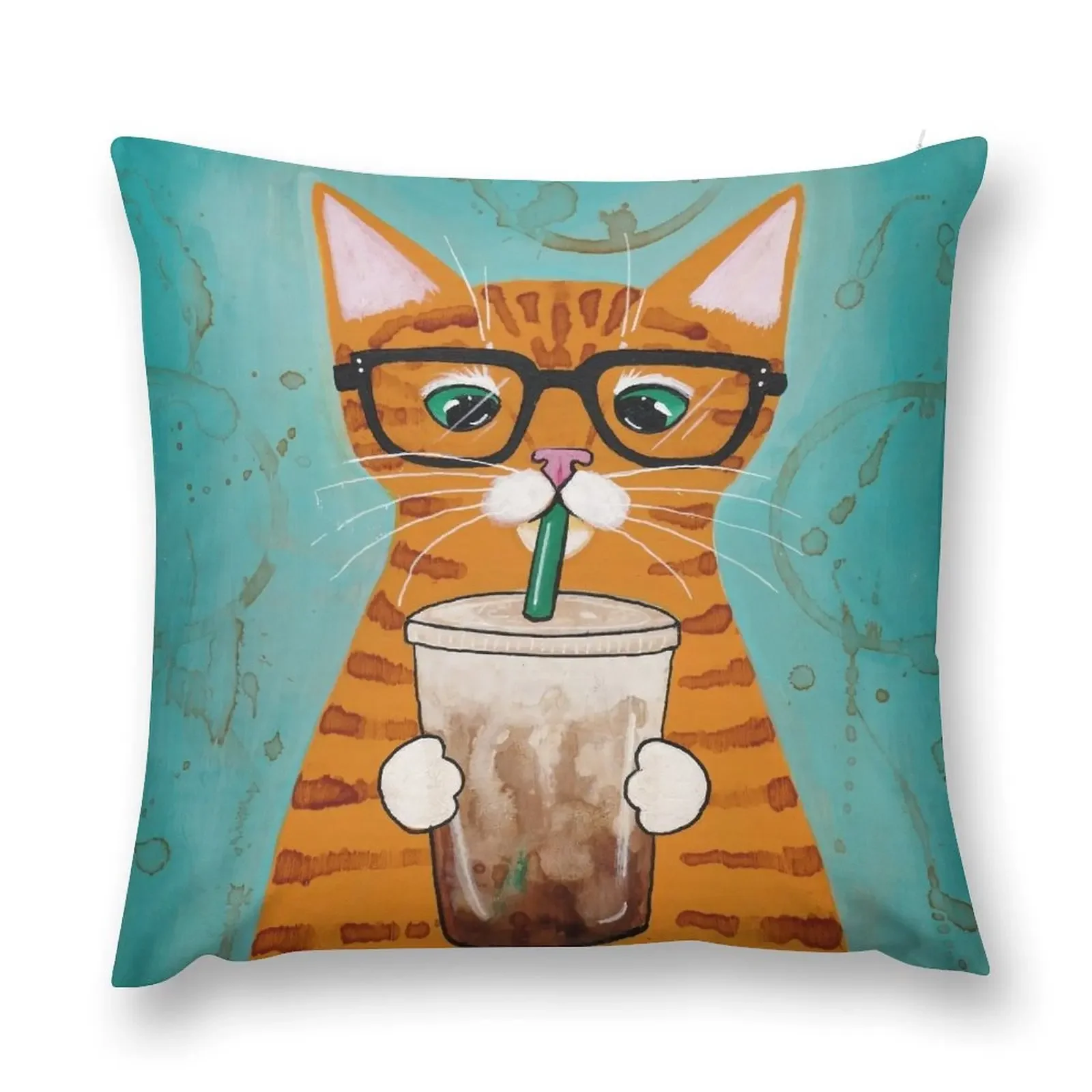 Iced Coffee Cat Throw Pillow bed pillows Christmas Pillow Ornamental Pillow Sofa Covers