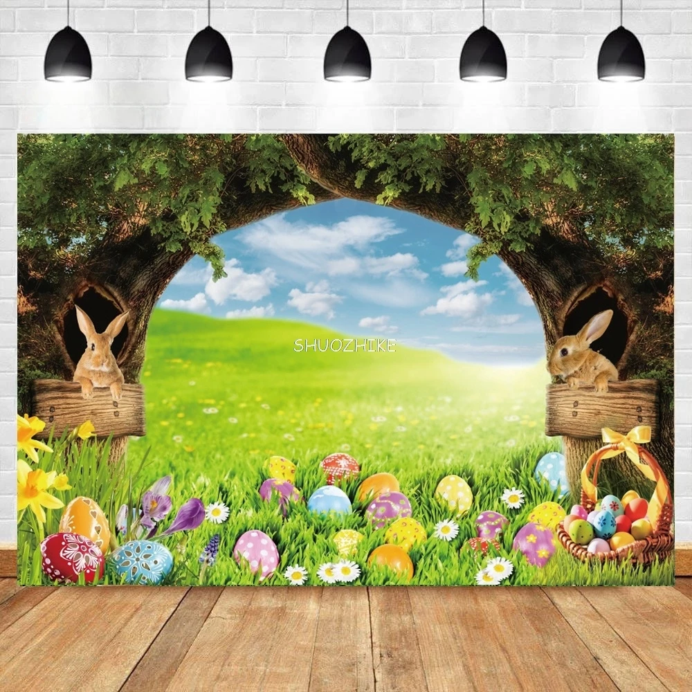 

Spring Easter Photography Backdrop Window Sill Cute Rabbit Flower Wreath Baby Shower Birthday Portrait Background