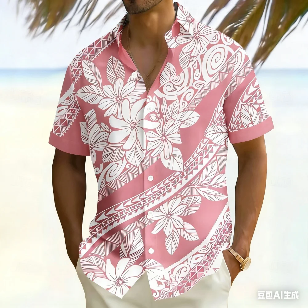 

Мужская рубашка на пуговицах с цветочным узором и лацканами с короткими рукавами, уличная мода, удобная мягкая ткань, 2025 г., мужская одежда