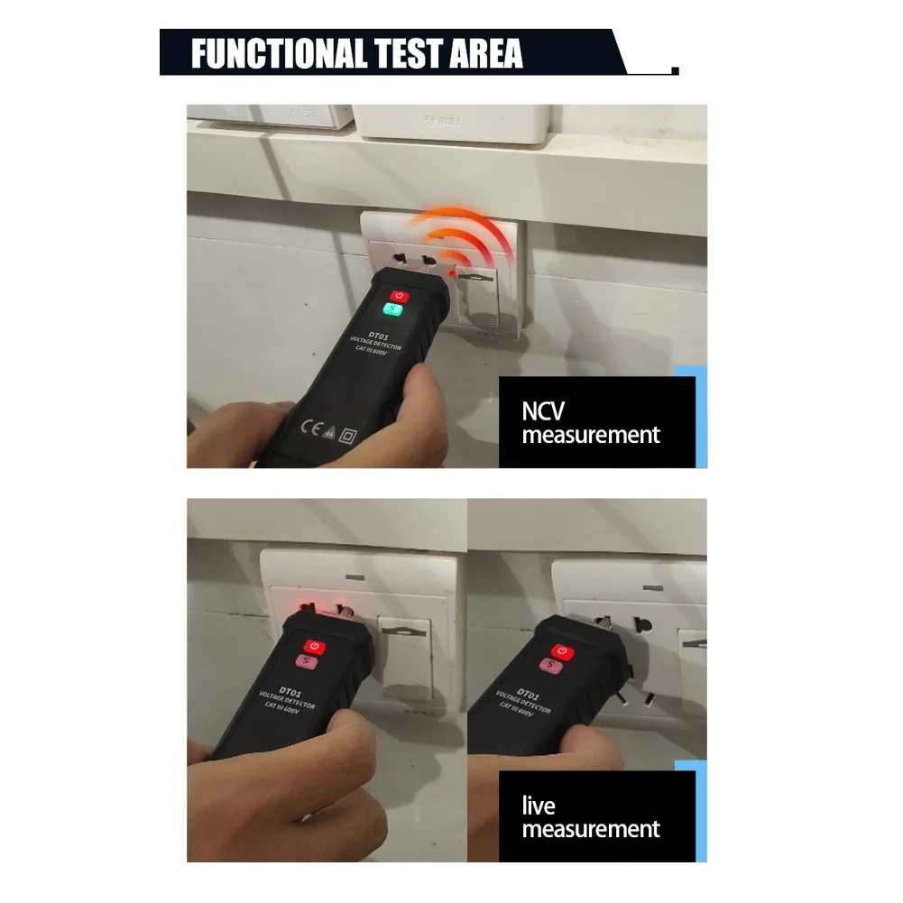 DT01 AC Voltage Tester Pen with Ergonomic Grip Sound Light Notification CAT III 600V Safety Standard Compliant