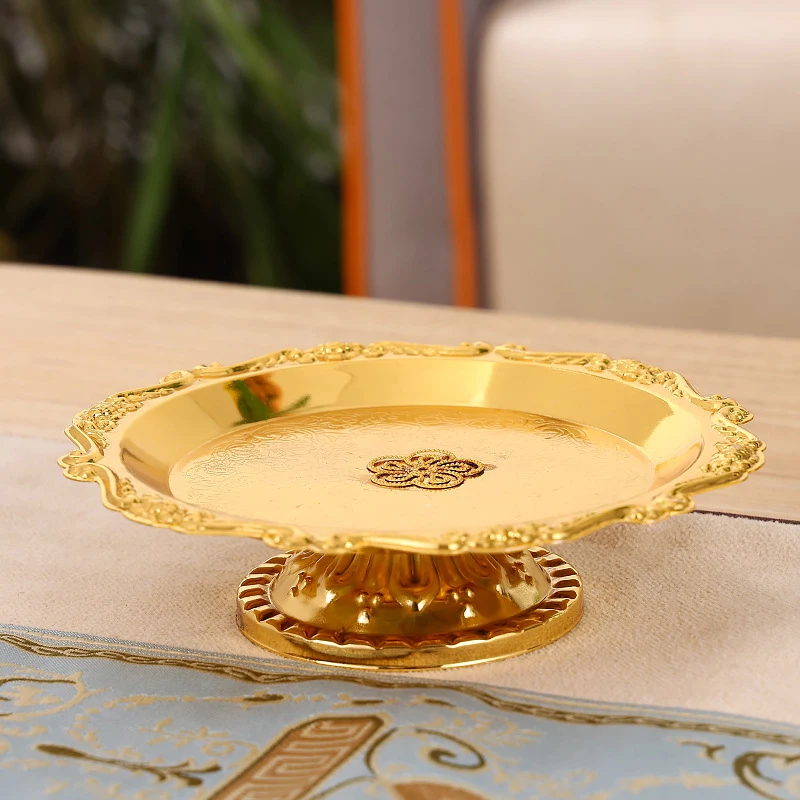 Luxury Gold Tray Metal Fruit Candy Snacks Plate Nut Bowl Trinket Dish Wedding Birthday Party Cake Dessert Tray Centerpiece Decor