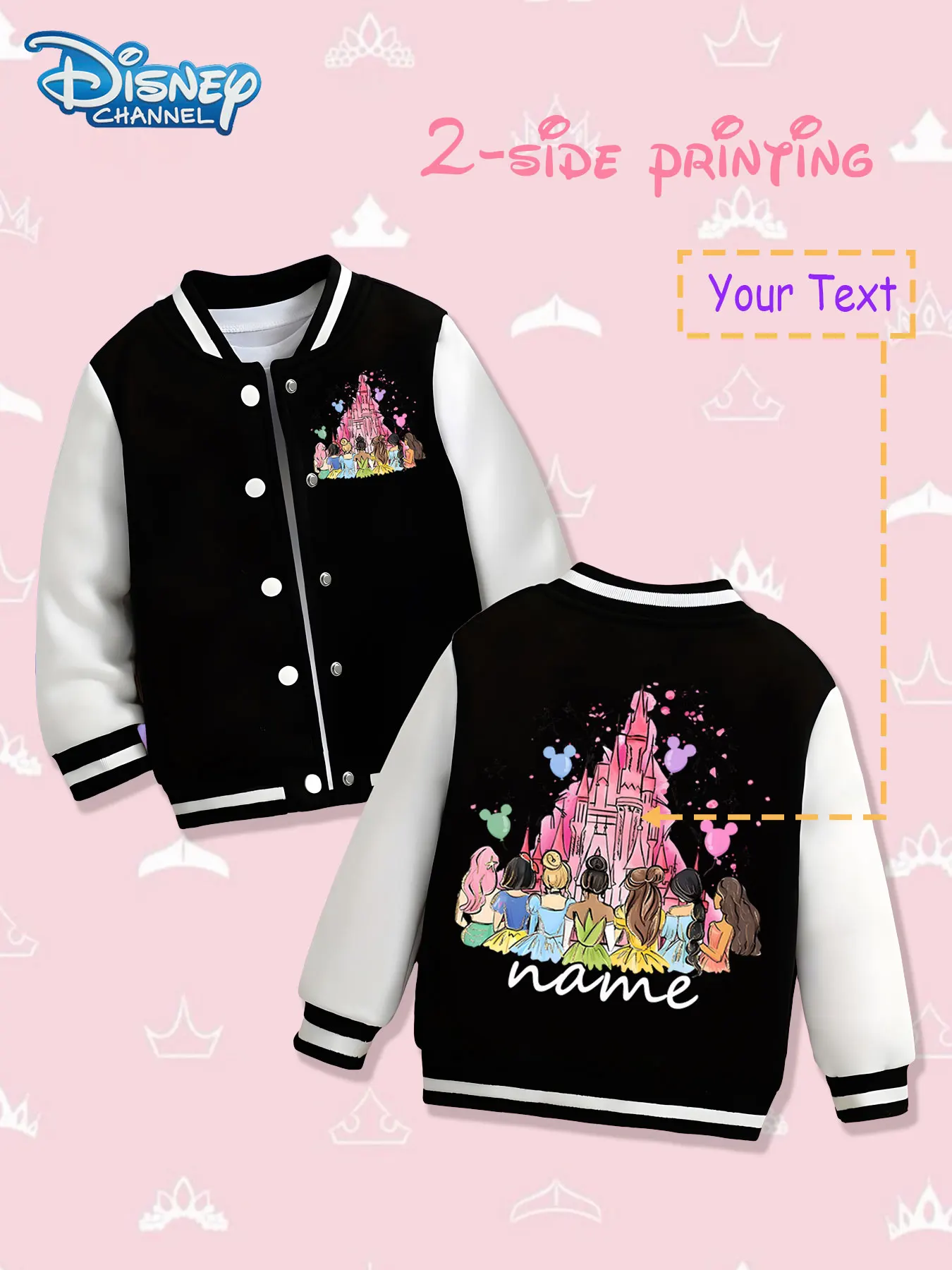 

MINISO Disney Princess Castle Girls Baseball Jacket - Double-sided dreamy print, warm and fairy-tale feel in autumn and winter,