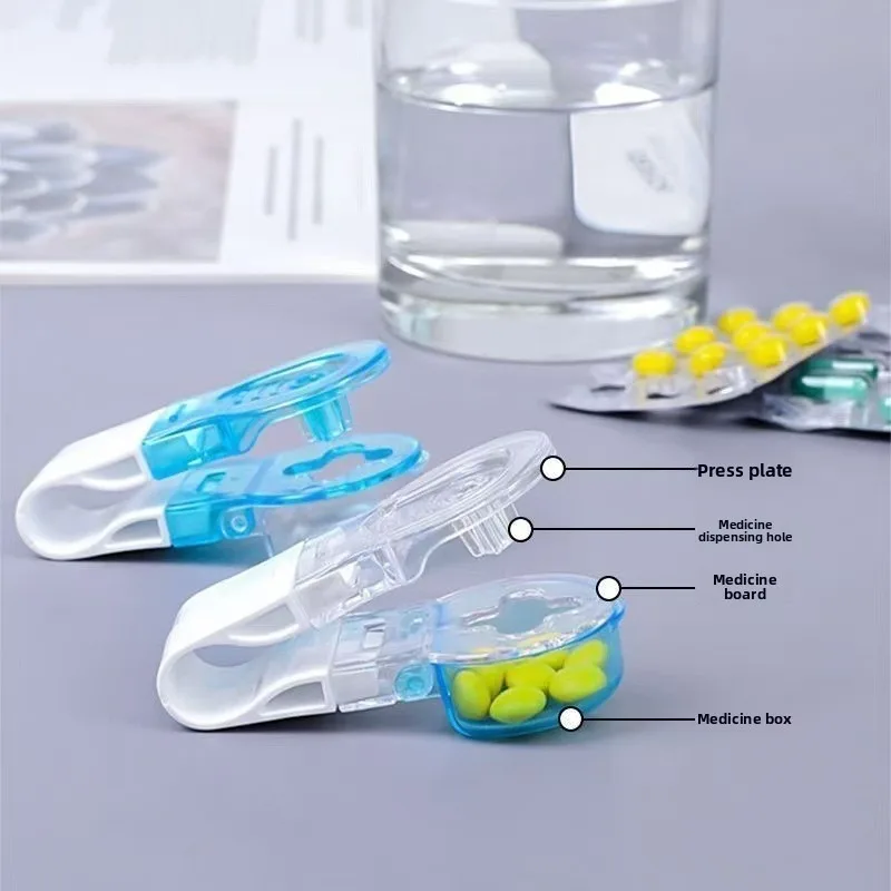 Tragbarer Pillenteiler und -entferner, kleines Tabletten-Spendergerät, einfach zu bedienen für die häusliche Pflege älterer Menschen, neues Design.