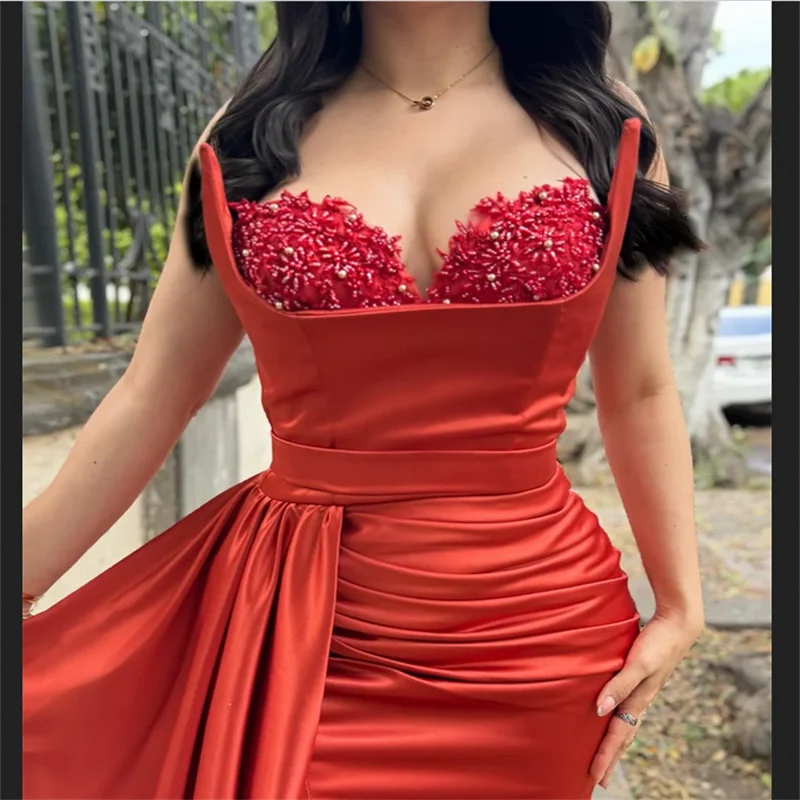Personalizado lado alta divisão longo trilha plissados vestidos de baile sem alças sem mangas vestidos de noche luvas noite formal