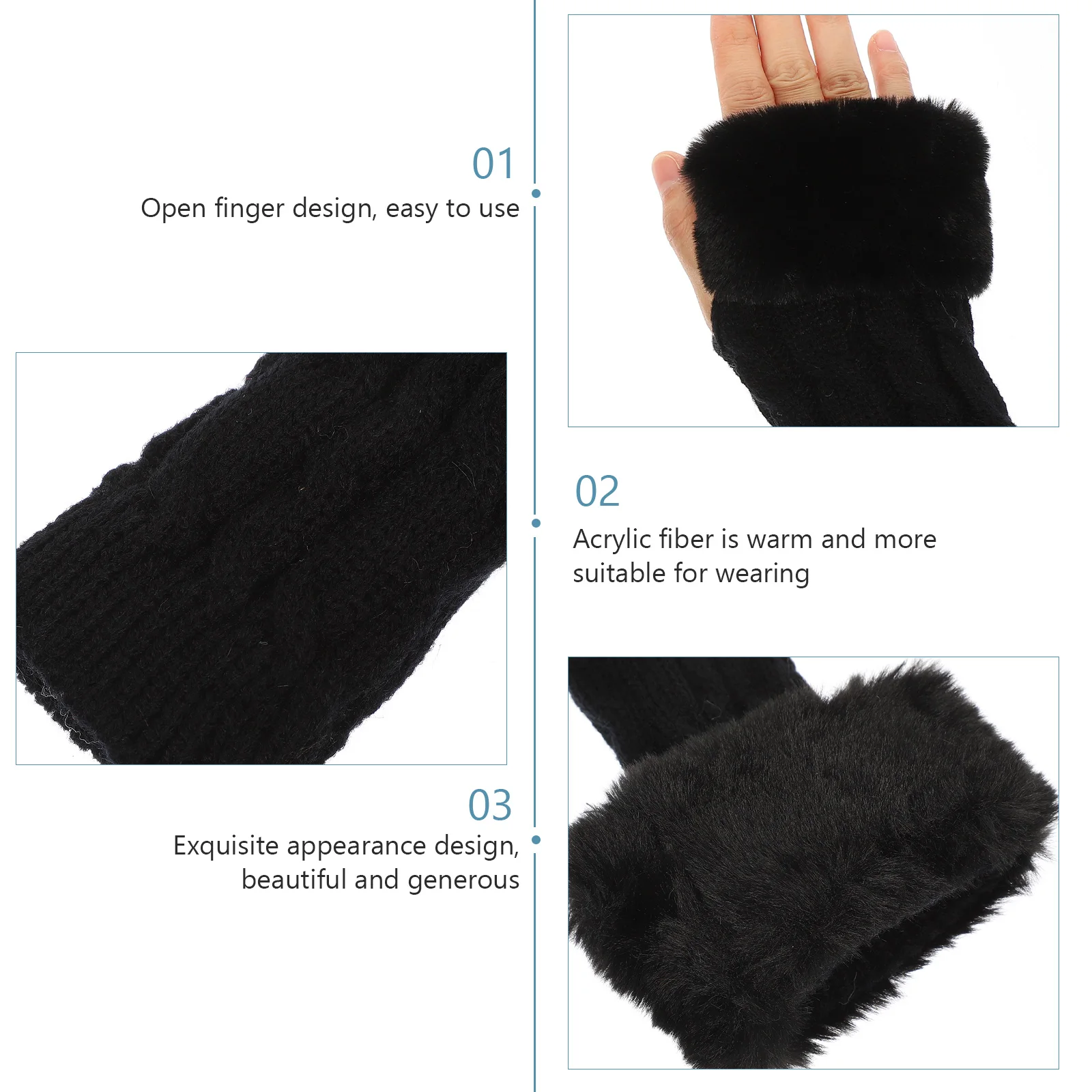 

Warm Hand Covers Gloves Sleeves Finger Soft Winter to Arms 100% Acrylic Warmers Miss Half