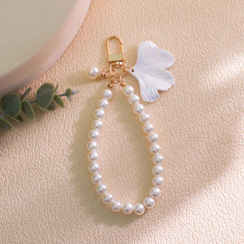 15pcs/set Elegant Pearl Link Chain Keychains Leaves Charms Key Chains Women Girls Handbag Pendants Keyrings Birthday Gift