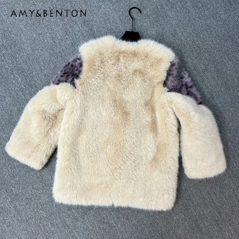 

Ladies Faux Fur One-Piece Coat Top 2025 Winter New Fashion Leopard Print Thickened Warm Elegant Age-Reducing Y2k Furry Overcoat