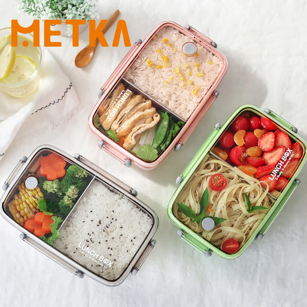 

METKA Lunch BOX Bamboo Fiber Stainless Steel Food Storage Containers Sealed Portable School Child Bento BOX Office Pincin