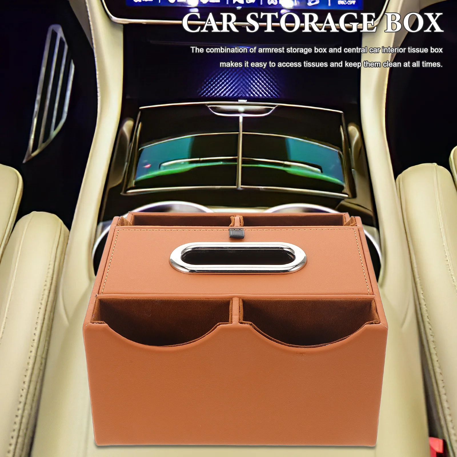 Car Armrest Storage Box Multifunctional Central Console Organizer Tissue Holder Cup Organizer Car Storage Tissue Holder for Auto
