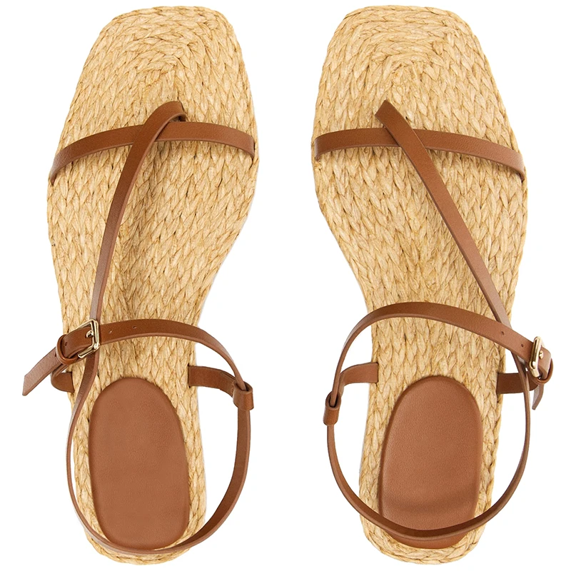 2023 Summer Modern Sandals New Holiday Bohemian Buckle Roman Sandalias Mujer Women\'s Casual Flat Straw Fisherman Shoes Slides