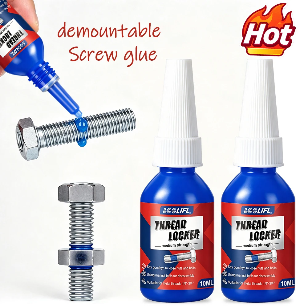 10ml Blue Medium Strength Removable ScrewGlue Anaerobic Adhesive Anti Vibration Prevent Loosening for Metal Bolts Nuts Fasteners