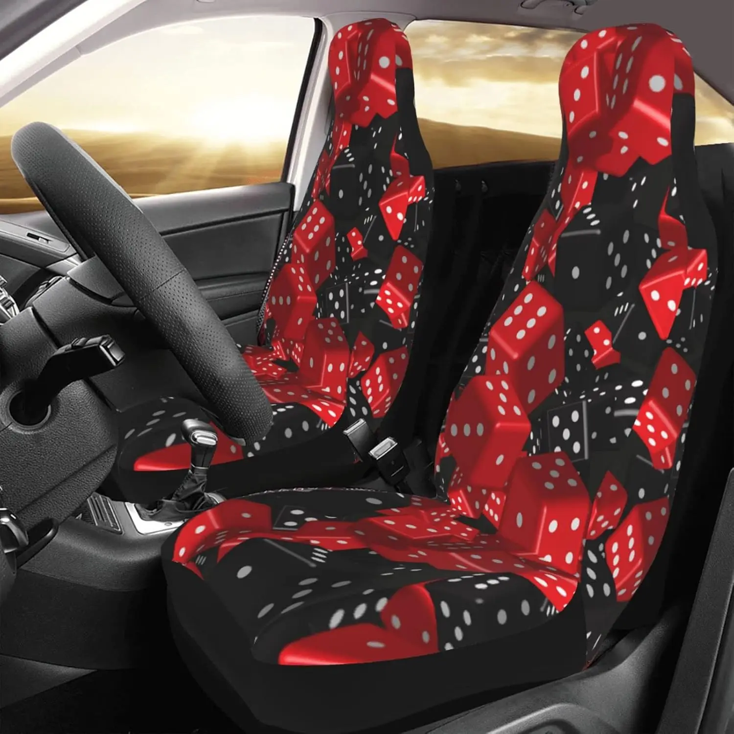 

Dice Abstract 3D Red Black Car Seat Covers 2 Pcs Set Vehicle Front Seat Protector Car Mat Covers Universal Print One Size