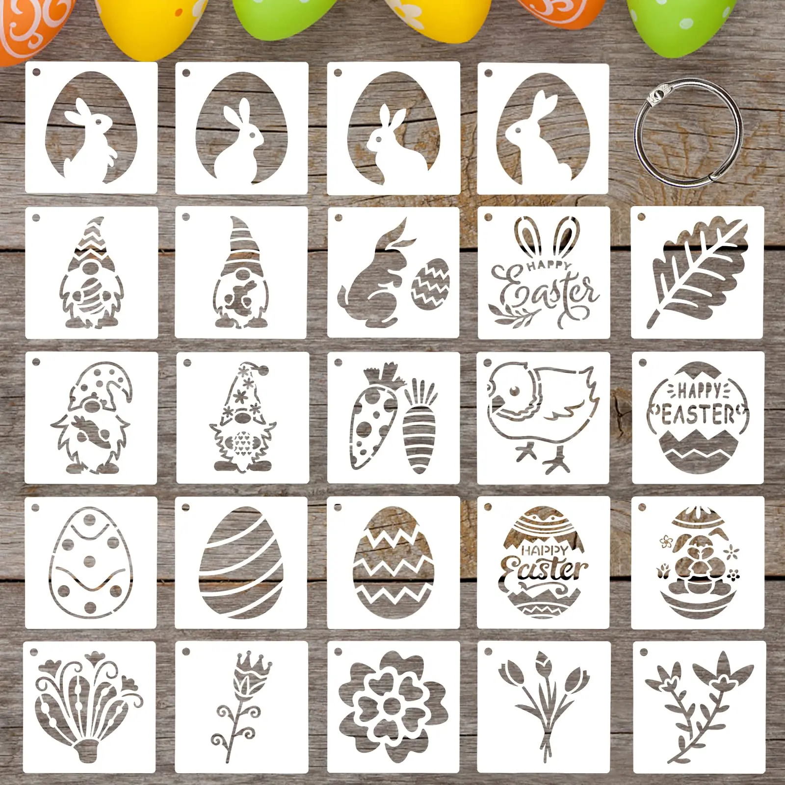 24-teiliges Mini-Osterschablonen-Set, 7,6 x 7,6 cm, Hasenei, Blume, DIY-Malvorlage, Basteln