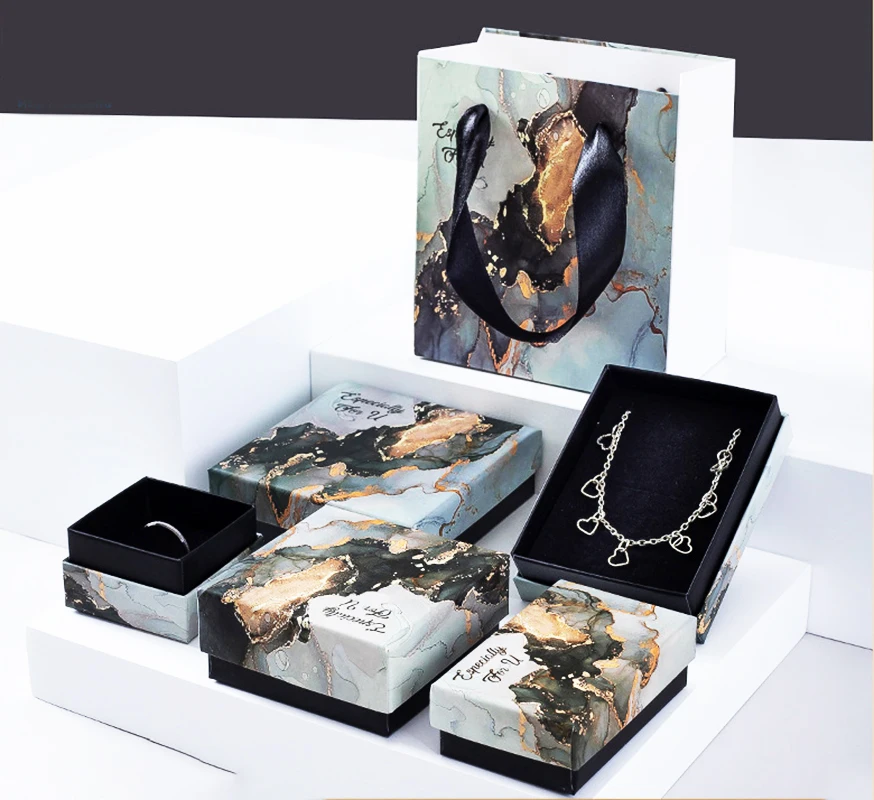 1 Pcs Multi Size Black Marble Jewelry Paper Box Ring Earrings Necklace Pendant Bracelet Jewelry Packaging For Small Businesses