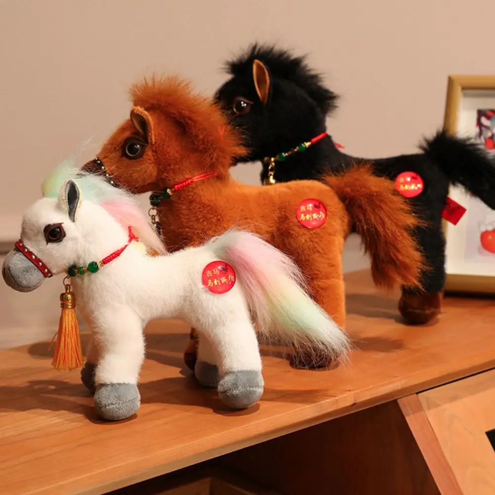 محاكاة مهرجان الربيع التميمة الحصان طويل ماني PP القطن محشوة المهر اللعب مع شرابة رقيق الذيل الدائمة Foal السنة الجديدة