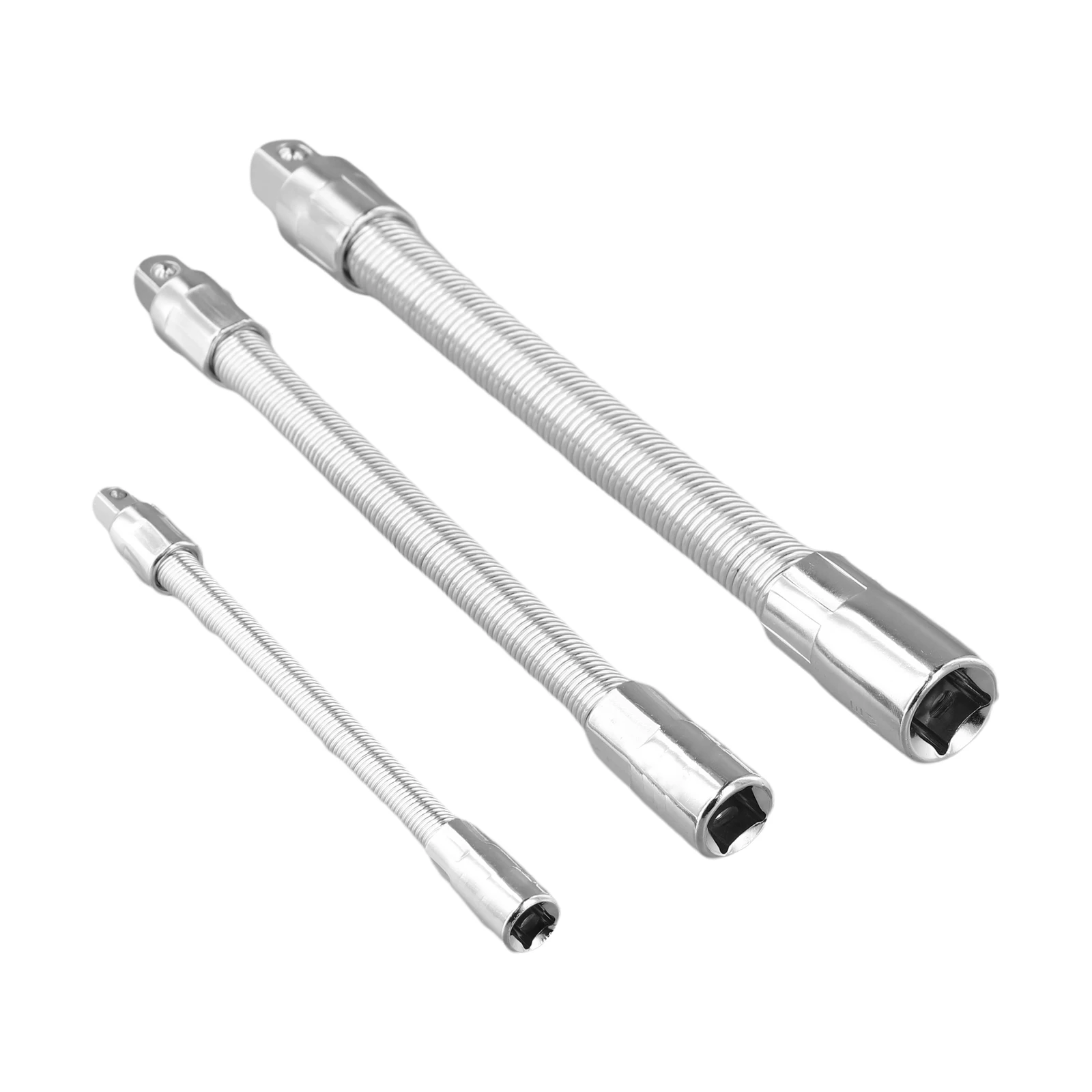 3pcs Flexible Socket Extension Bar Set, 1/4 3/8 1/2 Drive Wobble Extender For Ratchet Wrench, Bendable Shaft For Narrow Spaces,