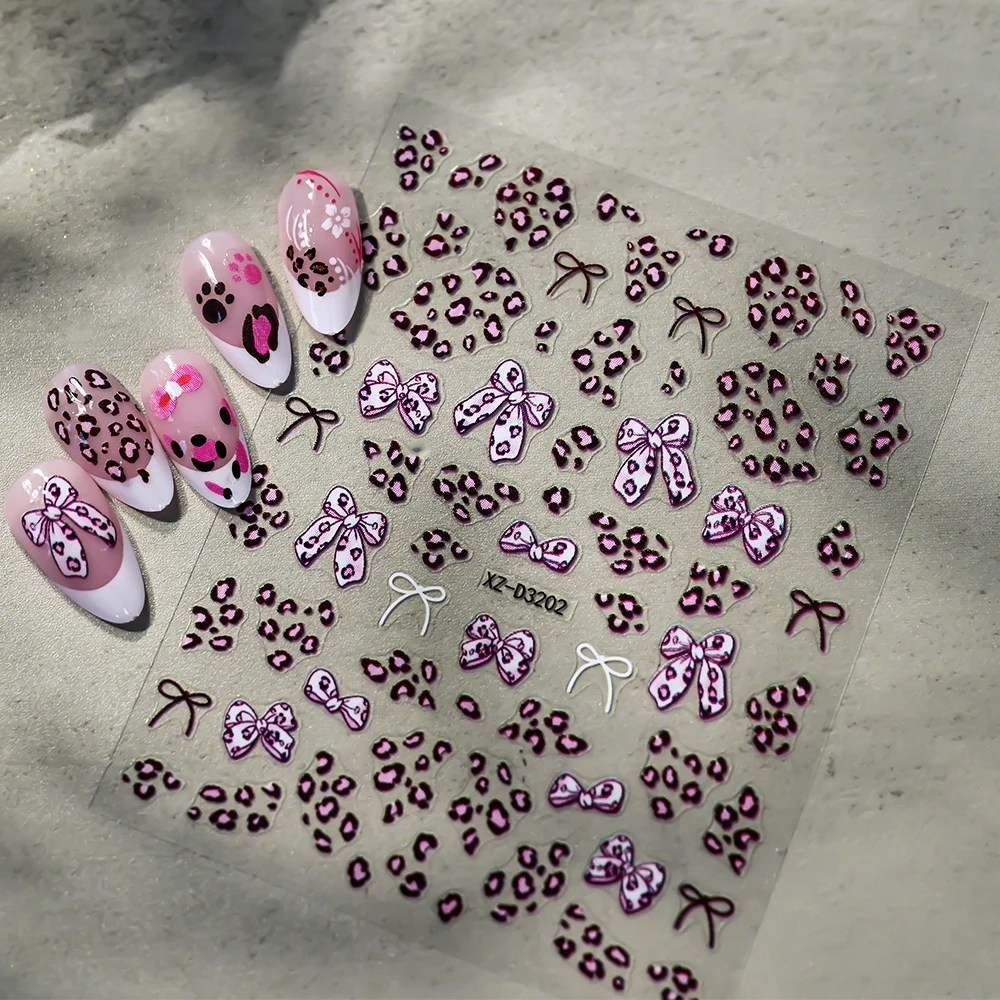 1pcs Colorful Sexy Leopard Print Bowknot Nail Stickers French Simple Pattern Nail Decal DIY Manicure Decor Tips Nail Accessories