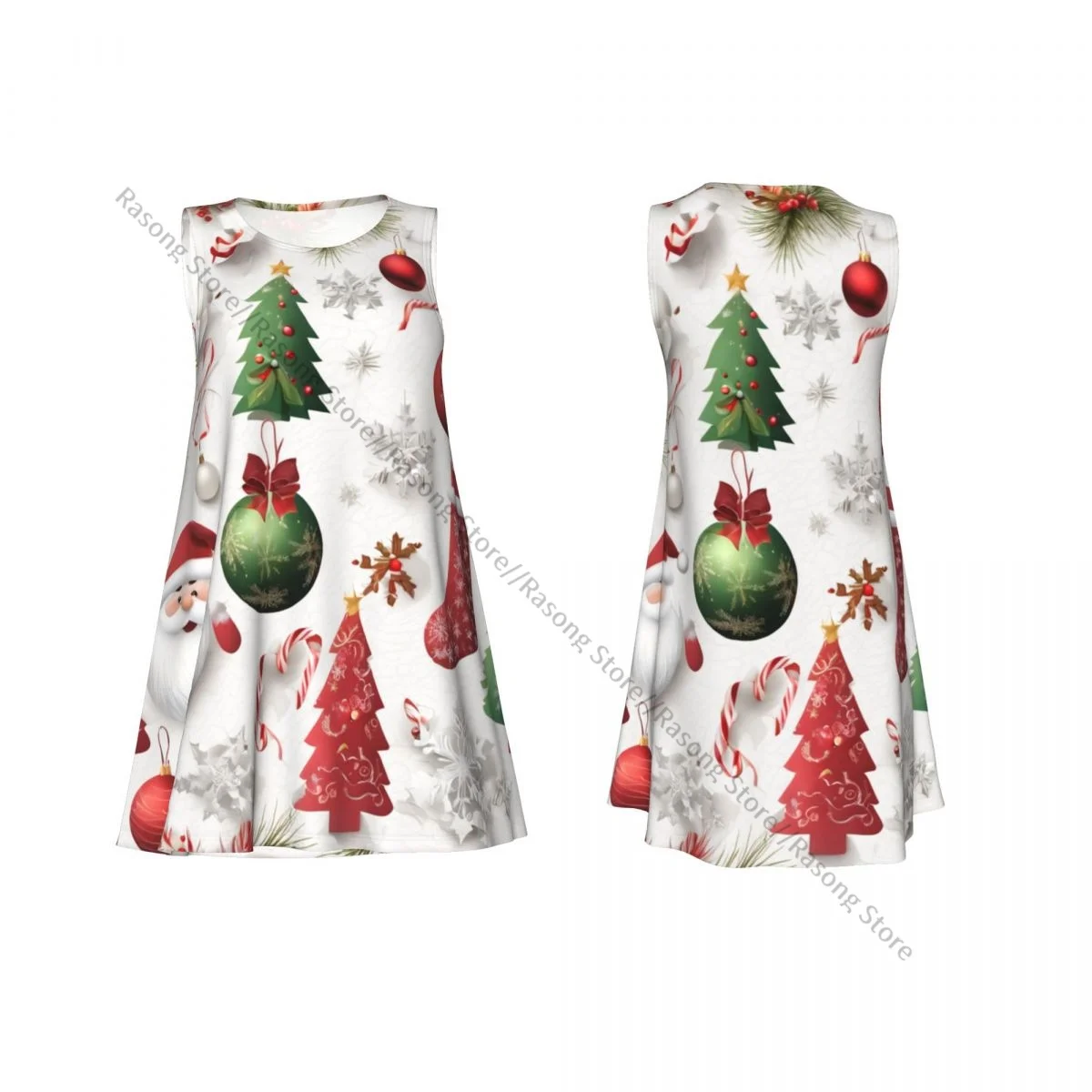 女性のドレスクリスマスツリーサンタクロース雪の結晶要素夏カジュアル Tシャツビーチカバーアップタンクドレス