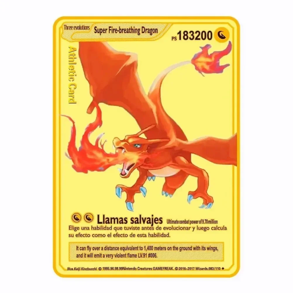 Tarjeta de Pokémon de 10000HP, letras de Pokémon de Metal, Charizard Vmax Pikachu Mewtwo Vstar Lugia, tarjetas de hierro dorado, juego de Anime, juguetes para niños, regalo