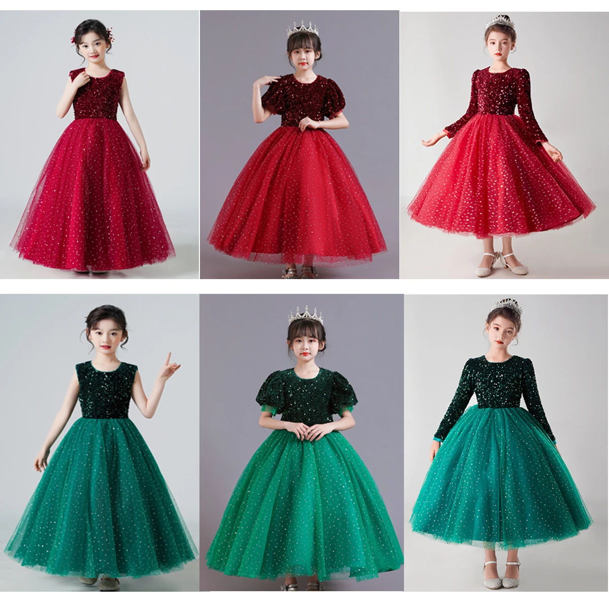 Green Sequined Junior Bridesmaid Knee Length Dress for Birthday Ceremonies  Red Wedding Party Tulle Princess Gown Size 4-14