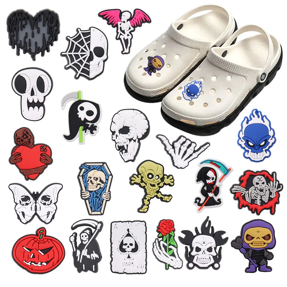 New Arrival 1-20pcs Shoe Charms Skeleton Monster Grim Reaper PVC Accessories Shoes Buckle Decorations For Children X-mas Gift