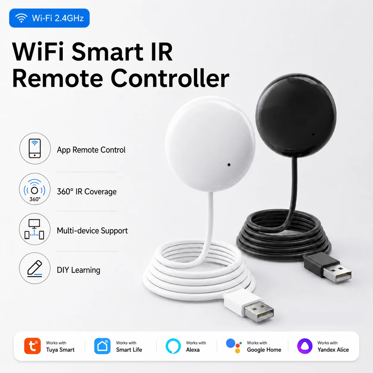 Tuya WiFi Infrared Remote Control Smart Remote Control for Air Conditioners and TVs, Supports Yandex, Smart Life, Alexa