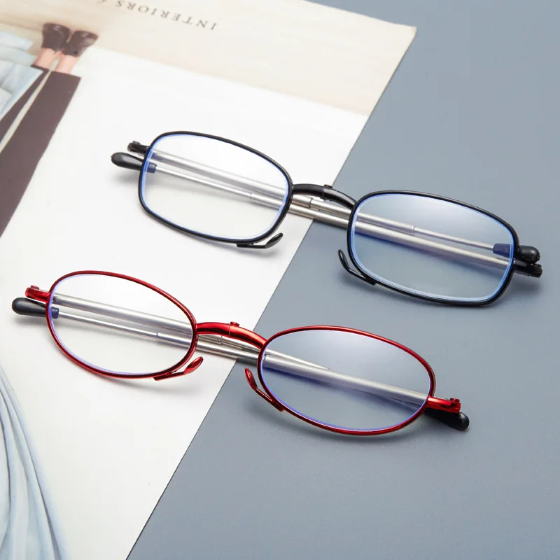 Fashionable Folding Reading Glasses With Lighter Case Anti-blue Light Telescopic Legs Glasses For Men And Women Elderly