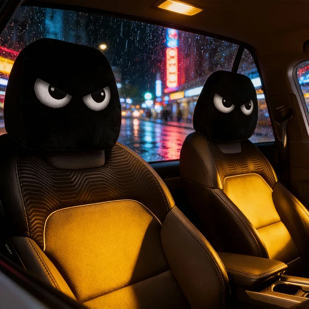 1PC-White Slanted-eye Car Interior Headrest Protection Accessory High Elasticity Comfortable Fit.Dust-proof And Stain-resistant.
