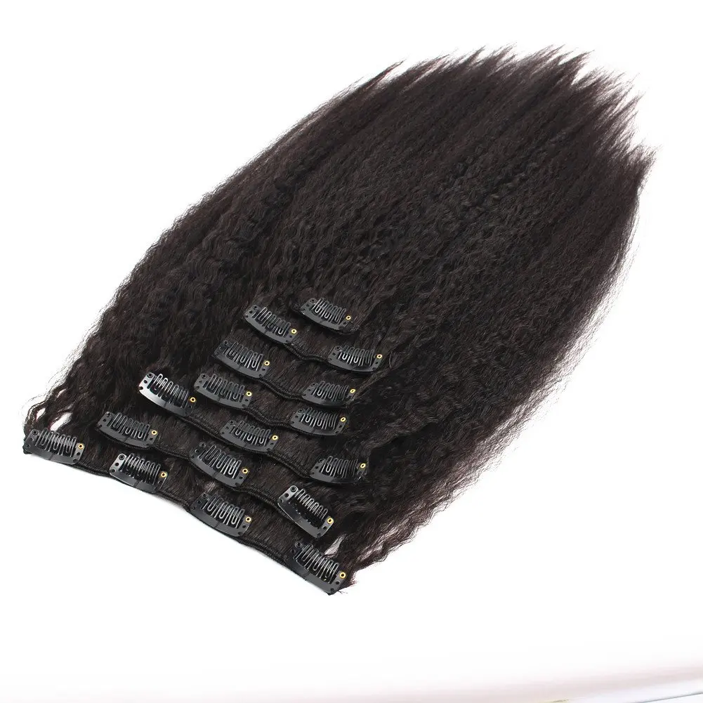 Kinky Straight Clip In Hair Extensions 18 Inch Real Human Hair Kinky Straight Clip Ins Brazilian Yaki Straight Virgin Hair