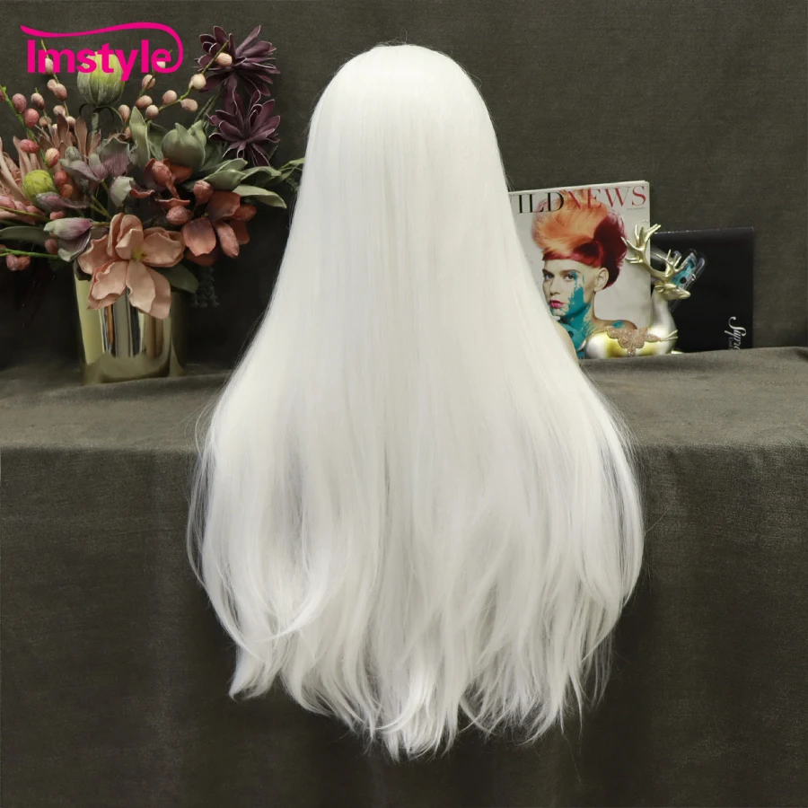Imstyle White Wig Long Synthetic Lace Front Wig Straight Hair Heat Resistant Fiber Lace Front Cosplay Wigs For Women