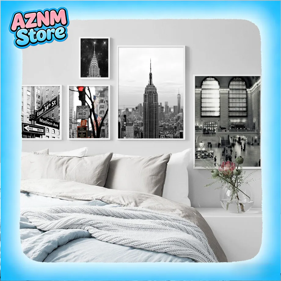 1pc frameless Canvas painting New York City Empire State Building Canvas Painting Black White Nordic Posters Prints Wall Art