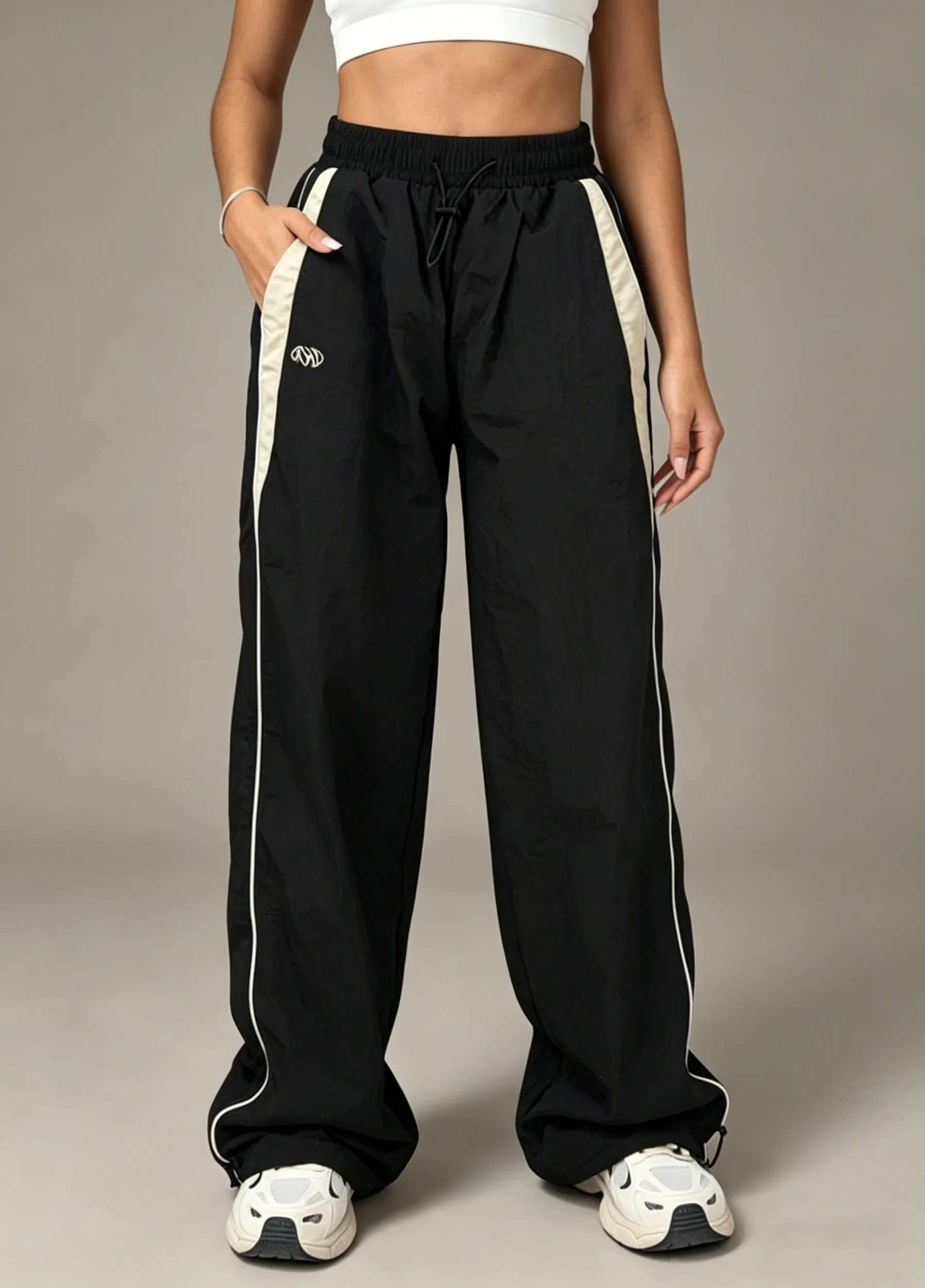 Damen Casual Weite Cargo-Hose mit Kordelzug, Einfarbig, Streetwear, Elastische Taille, Jogginghose, Lose Hip-Hop-Baggy-Hose – Detail 3