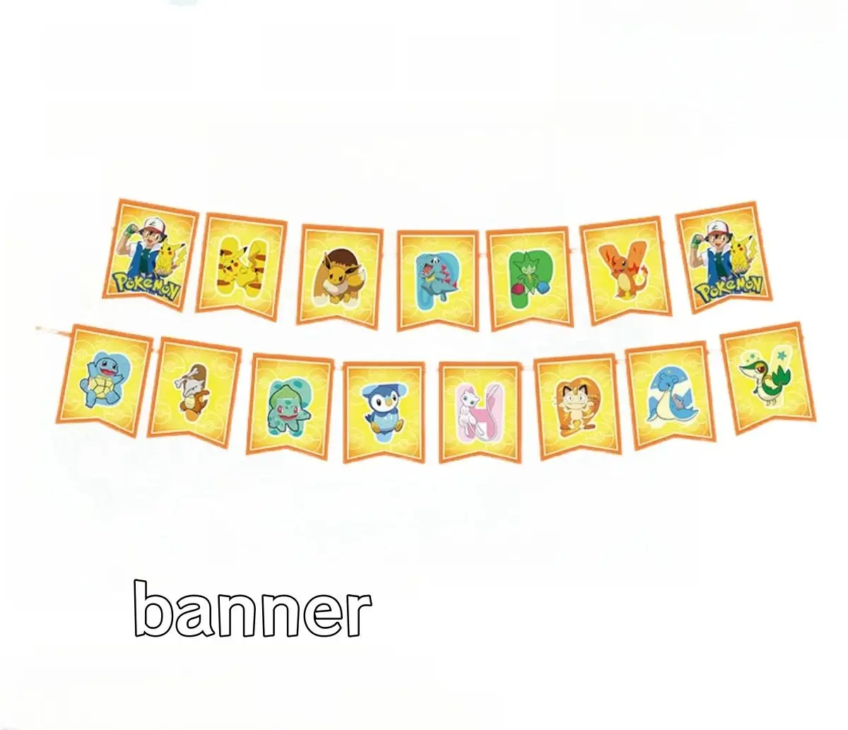 Pokemon Happy Birthday Banner Party Decoration Pikachu Flag Banner Baby Shower Kids Boys Favors Gifts For Party Decor Supplies