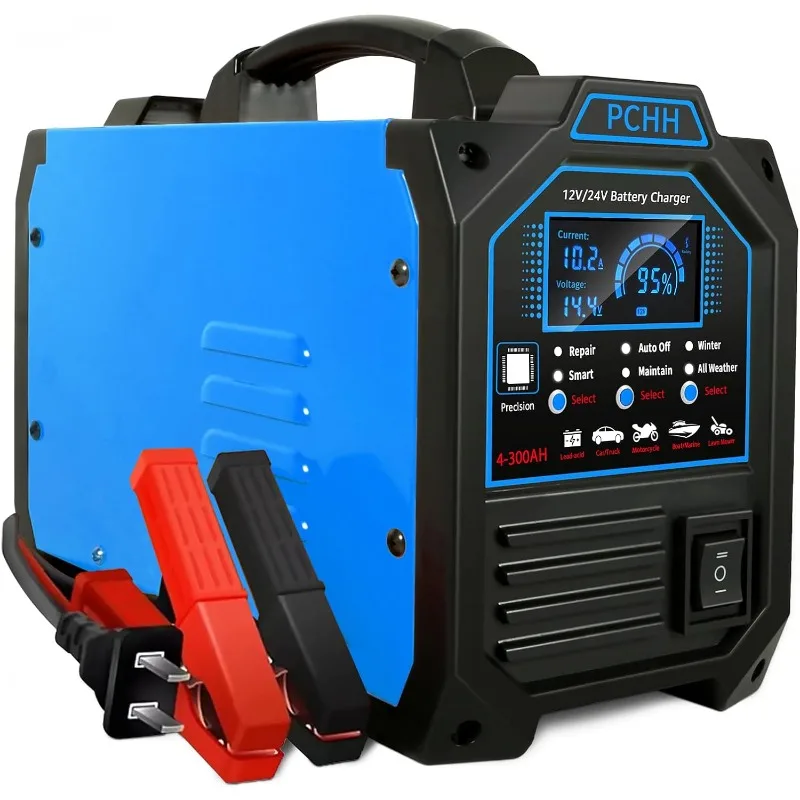 12V 24V Car Battery Charger Heavy Duty, 0-15A Automatic Battery Maintainer , Repair, Winter Mode