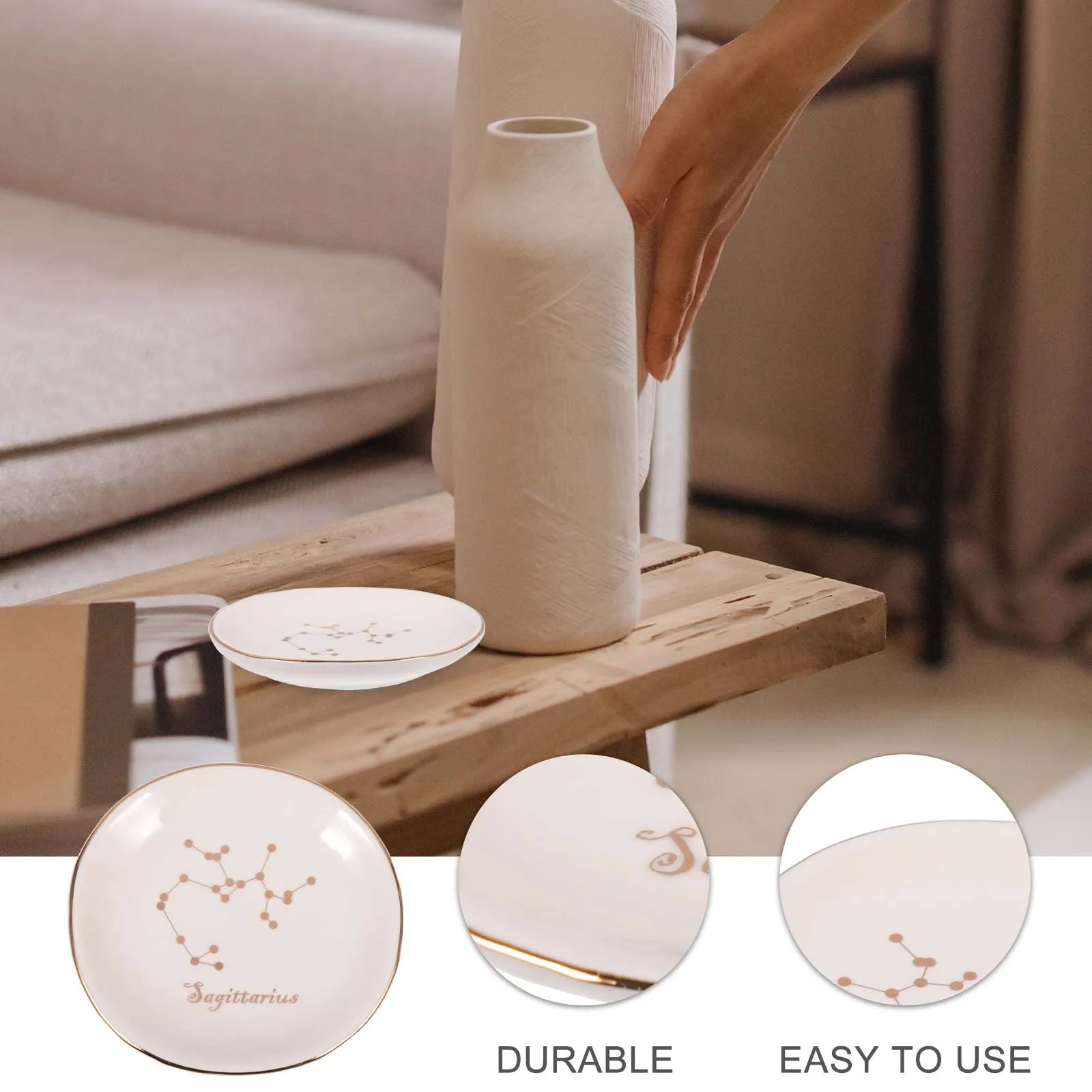 

Ceramic Jewelry Tray Ring Dish Organizer Stylish Flower Printed Decorative Trinket Plate for Bathroom Kitchen Bedside Table